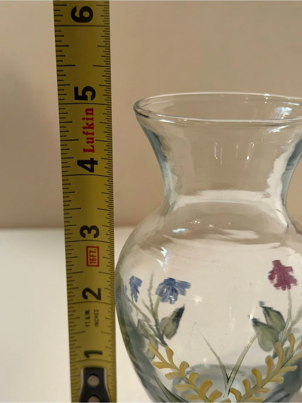 Hand-Painted Floral Glass Vase - Blue and Pink Flowers